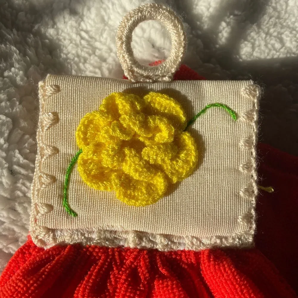 Handmade embroidered terry cloth hanging hand‎ towels orange yellow flowers